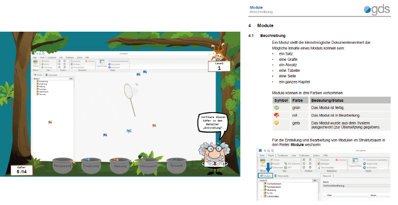 Technische Dokumentation mit Gamification-Anteil Screenshot